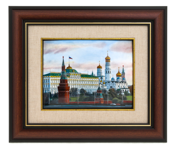 The panel "The Kremlin. House of Soviets in the morning" (finift)