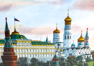 The panel "The Kremlin. House of Soviets in the morning" (finift)