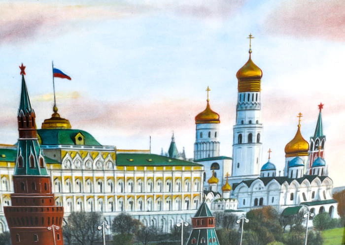 The panel "The Kremlin. House of Soviets in the morning" (finift)