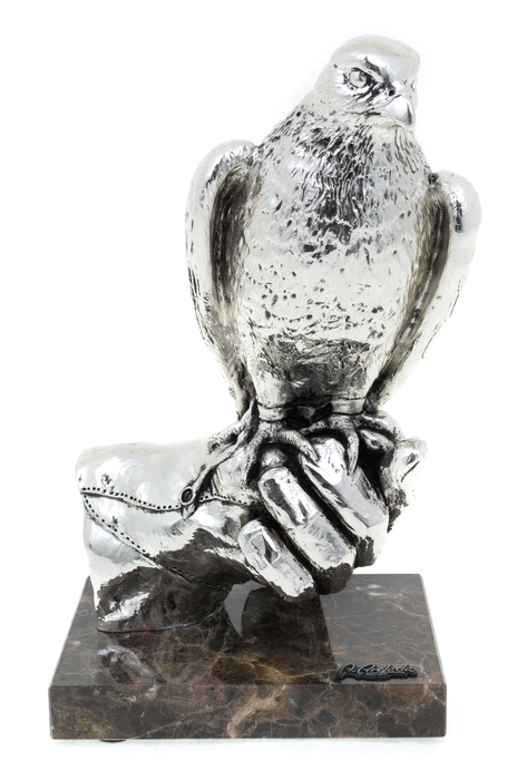 Statuette "Falcon on hand" silver plated (Silver falcon on hand)