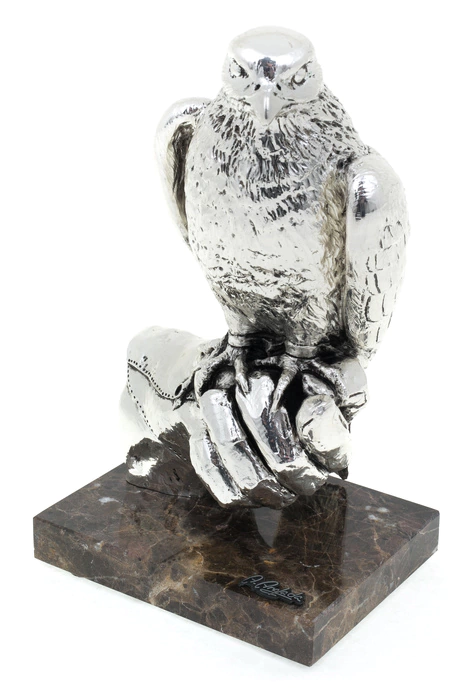 Statuette "Falcon on hand" silver plated (Silver falcon on hand)