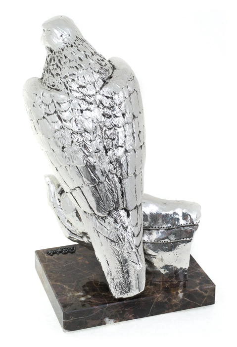 Statuette "Falcon on hand" silver plated (Silver falcon on hand)