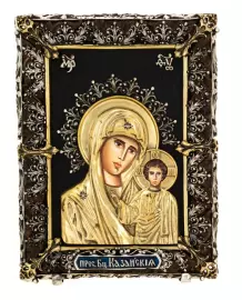 Icon with artistic casting "Mother of God of Kazan" small bronze