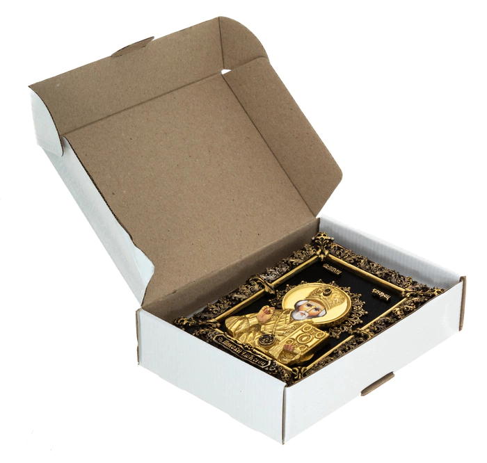 Icon with artistic casting "Nicholas the Wonderworker" small, desktop (bronze)
