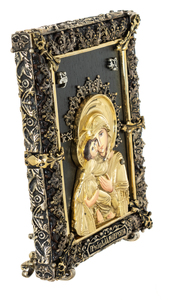 Icon with artistic casting "Mother of God of Vladimir" small, table bronze