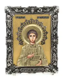 Икона с художественным литьём "Пантелеймон" Икона с художественным литьём "Пантелеймон"
