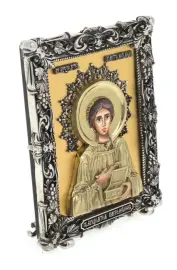 Икона с художественным литьём "Пантелеймон" Икона с художественным литьём "Пантелеймон"