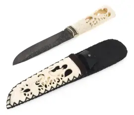 Нож "Путник - Каменный век" с резной рукоятью и ножнами