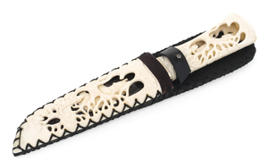 The knife "Traveler - Stone Age" (carved handle and scabbard)