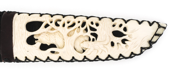 The knife "Traveler - Stone Age" (carved handle and scabbard)