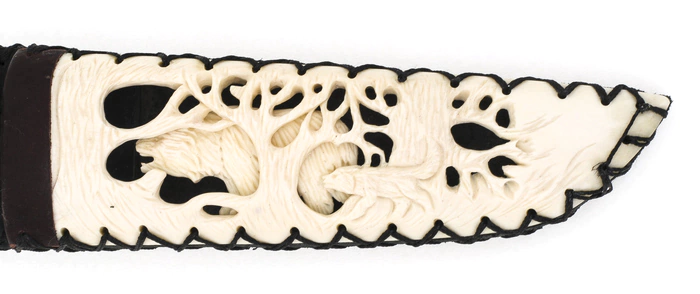 The knife "Traveler - Stone Age" (carved handle and scabbard)