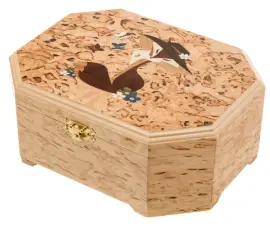 Шкатулка для украшений "Лисичка" с перламутром, карельская береза