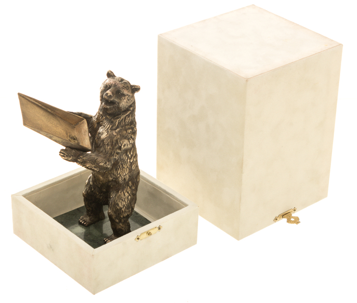 Bronze statuette "Bear with tray" on a coil