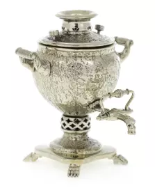 Набор мини самоваров из мельхиора в деревянной шкатулке