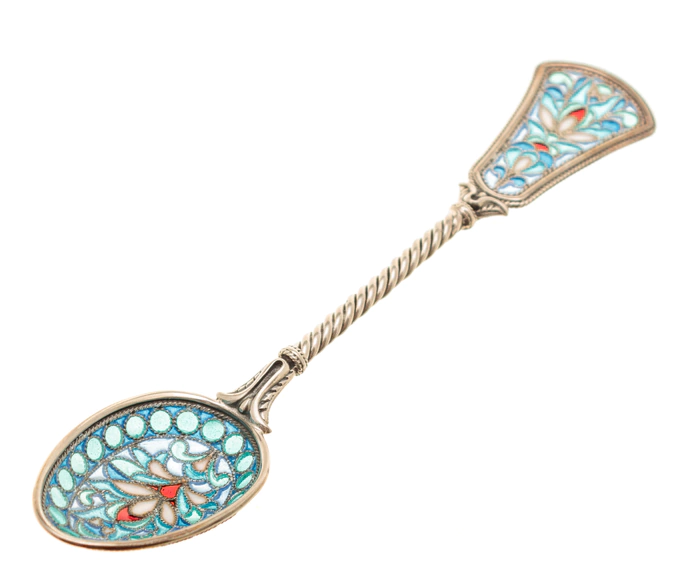 A teaspoon of "The Seasons. Winter" with stained glass enamels