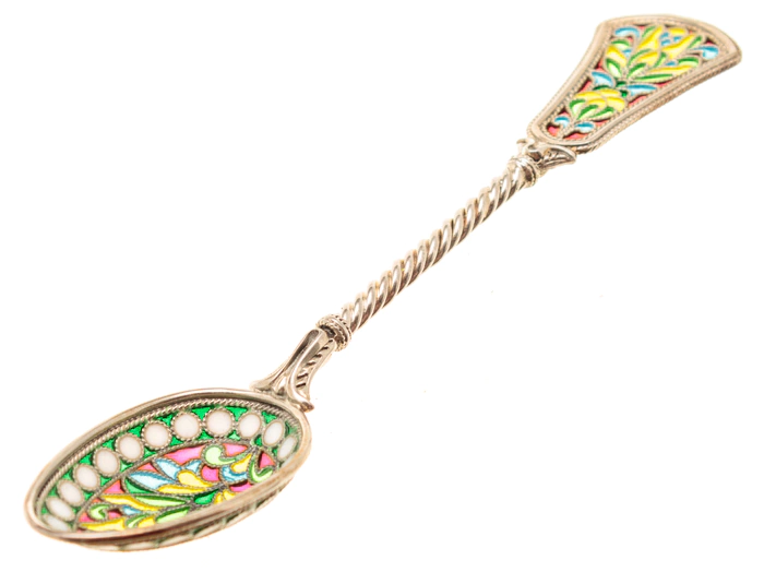 A teaspoon of "The Seasons. Summer" with stained glass enamels
