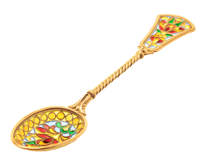 A teaspoon of "The Seasons. Autumn" with stained glass enamels