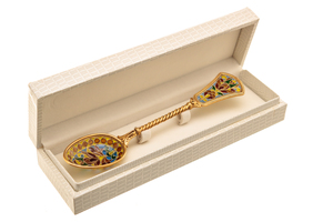 A teaspoon of "The Seasons. Autumn" with stained glass enamels