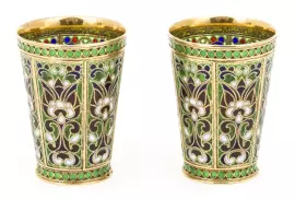 Набор стопок на 2 персоны "Алый цветок" с витражными эмалями