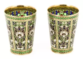 Набор стопок на 2 персоны "Алый цветок" с витражными эмалями