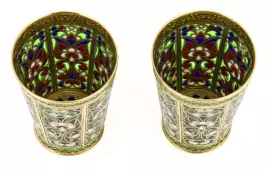 Набор стопок на 2 персоны "Алый цветок" с витражными эмалями