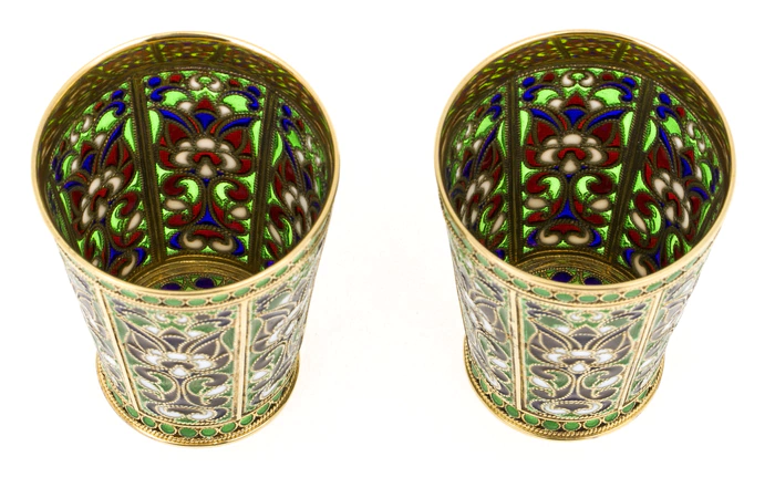 Set of stacks for 2 persons "Scarlet flower" with stained glass enamels