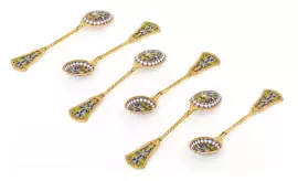 Набор чайных ложечек 6 предметов. золочение с витражными эмалями