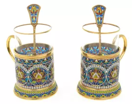 Набор из 2-х подстаканников "Аленький цветочек" с витражными эмалями