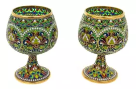 Бокалы коньячные "Остров в океане" на 2 персоны золочение с витражными эмалями