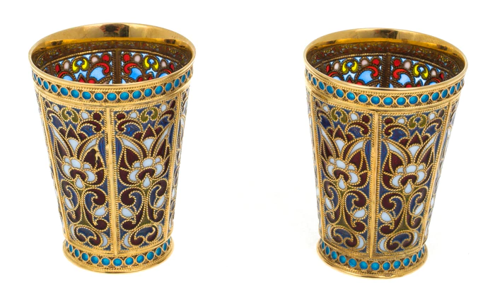 Set of 2 stacks "Blooming" with gilding with stained glass enamels