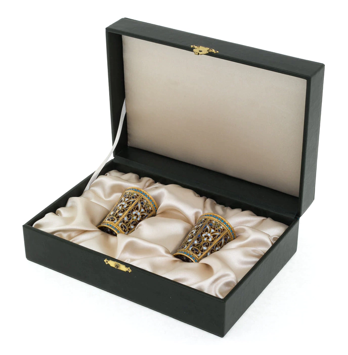 Set of 2 stacks "Blooming" with gilding with stained glass enamels