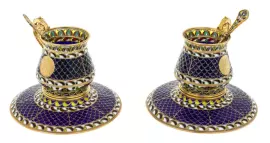 Набор кофейный на 2 персоны "Герб РФ" с золочением с витражными эмалями