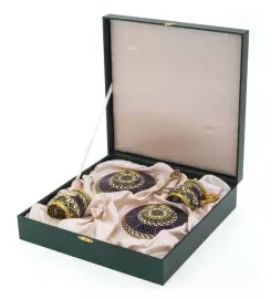 Набор кофейный на 2 персоны "Герб РФ" с золочением с витражными эмалями