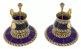 Набор кофейный на 2 персоны "Герб РФ" с золочением с витражными эмалями