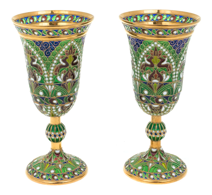 Set of wedding glasses "Spring" with stained glass enamels