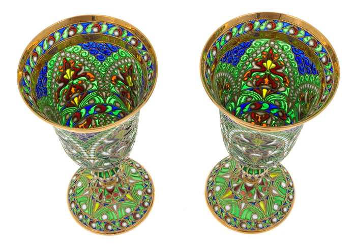 Set of wedding glasses "Spring" with stained glass enamels