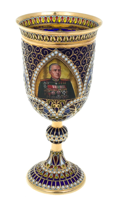 Glass "Zhukov" gilding with stained glass enamels