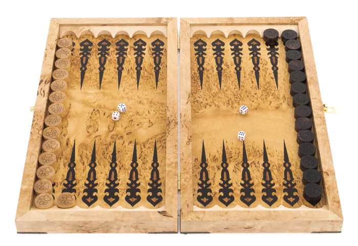 Karelian birch backgammon "Tiger's Muzzle" small, inlaid