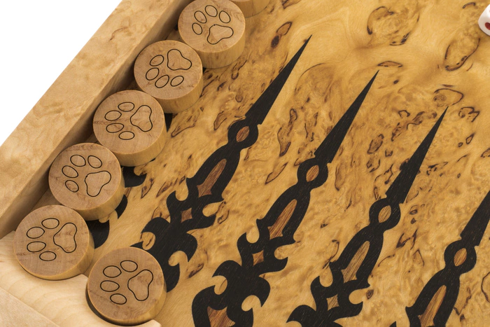 Karelian birch backgammon "Tiger's Muzzle" small, inlaid