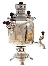 Самовар латунный никелированный "Тетерев" (угольный) Самовар латунный никелированный "Тетерев" (угольный)