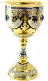 Кубок средний с лазуритом, Златоуст, лазурит, латунь, золочение, эмаль