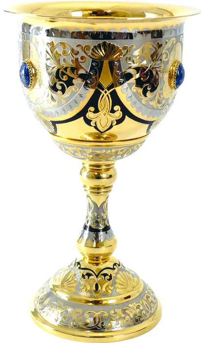 Medium cup with lapis lazuli, Chrysostom, lapis lazuli, brass, gilding, enamel