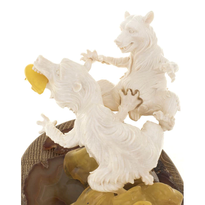 Mammoth tusk and amber statuette "Bears on a fishing trip"