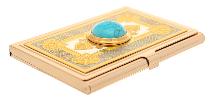 Pocket business card holder "Elegant" with turquoise, Zlatoust