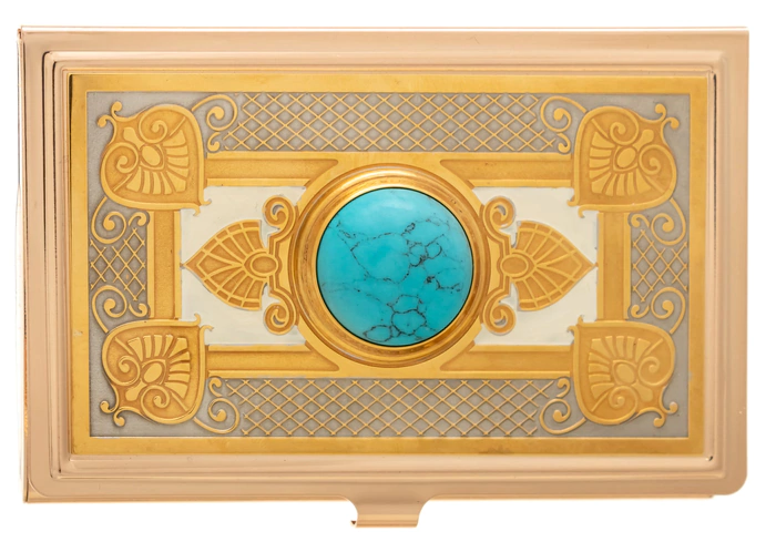 Pocket business card holder "Elegant" with turquoise, Zlatoust