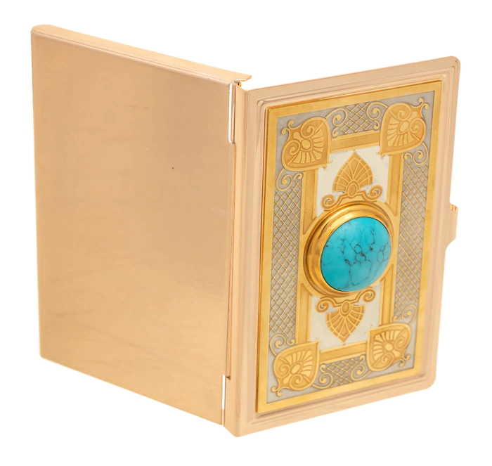 Pocket business card holder "Elegant" with turquoise, Zlatoust