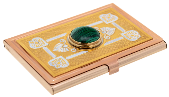 Pocket business card holder "Elegant" with malachite, Zlatoust