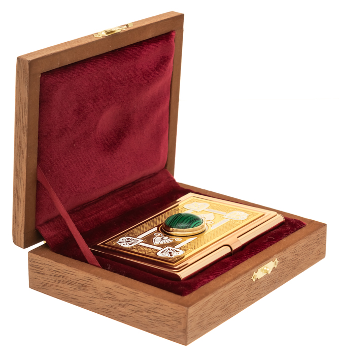 Pocket business card holder "Elegant" with malachite, Zlatoust