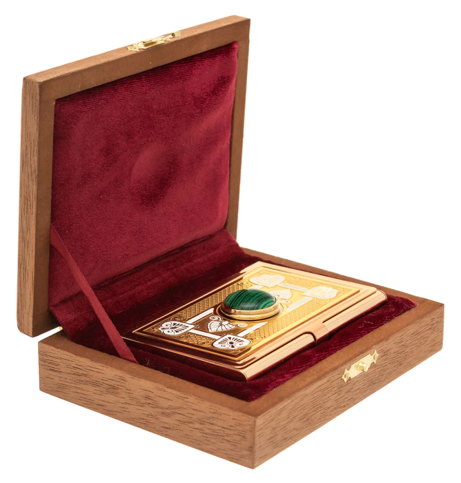 Pocket business card holder "Elegant" with malachite, Zlatoust