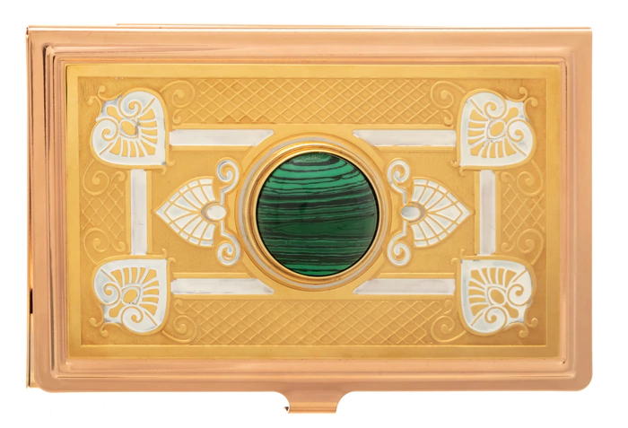 Pocket business card holder "Elegant" with malachite, Zlatoust